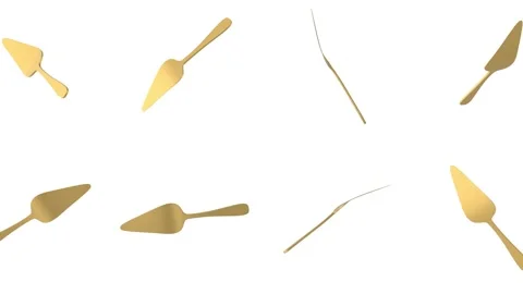 Pie Spatula Falling on a White Background. Golden Pie Spatula 3D Animation. 4K Stock Footage 310296223