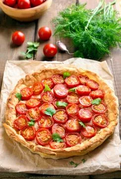Pie with tomatoes Stock Photos