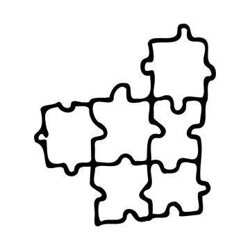 A piece of the assembled puzzle on a white background. Doodle style. Stock Illustration