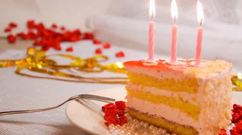 A piece of birthday cake Stock Footage 45488603
