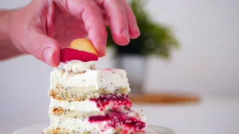 Piece of bitten off cake Stock Footage 155550498