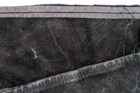Piece of black leather, back side Stockfoto's