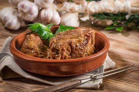 A piece of braised pork neck. Stock Photos