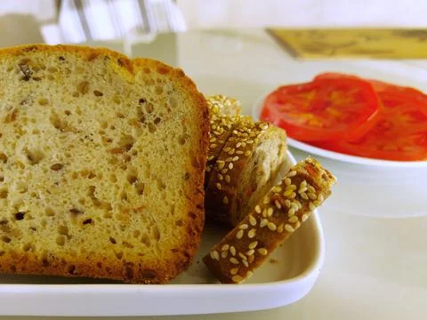 A piece of bread on a plate Foto stock