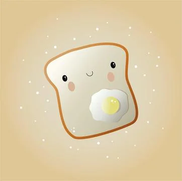 A piece of bread with scrambled eggs. cute children illustration Stock Illustration