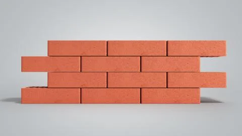 Piece of brick wall 3d render on grey gradient Illustrazione stock