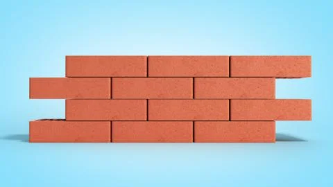 Piece of brick wall 3d render on blue gradient Illustrazione stock