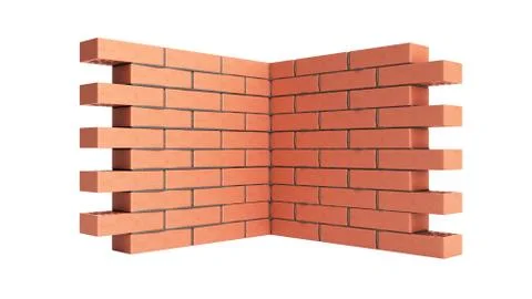 Piece of brick wall 3d render on white no shadow Stock Illustration