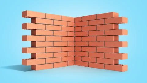 Piece of brick wall 3d render on blue gradient Stock Illustration