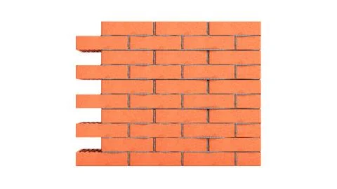 Piece of brick wall 3d render on white no shadow Stock Illustration