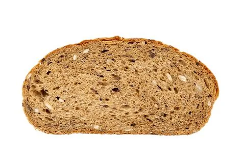 Piece of brown multigrain bread isolated on white Stock Photos