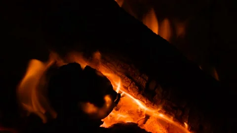 Piece of burnt logs burned in the fire Video stock 164395466