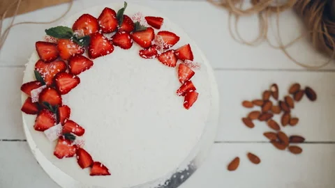 Piece of cake on the blade. Cut the cake. Stock Footage 86368238
