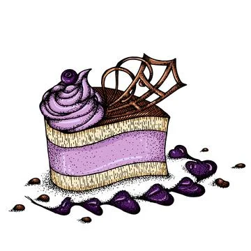 Piece of cake with blueberries Stock Illustration