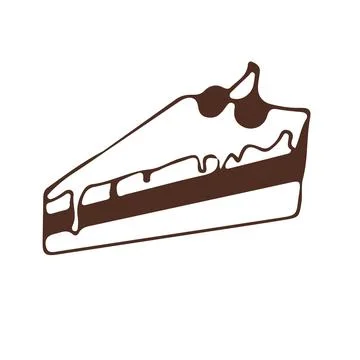 Piece of cake cafe dessert with cherry in doodle style isolated on white Illustrazione stock