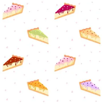 Piece cake cheesecake seamless pattern baking flat Stock Illustration