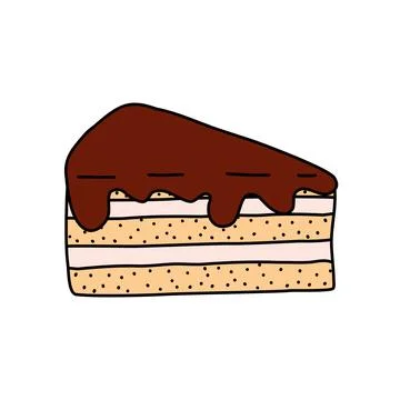 Piece of cake with chocolate glaze, baking design element for cafe menu, vector Stock Illustration