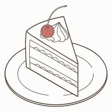 Piece of Cake Dessert Outline Vector Graphic Stock Illustration