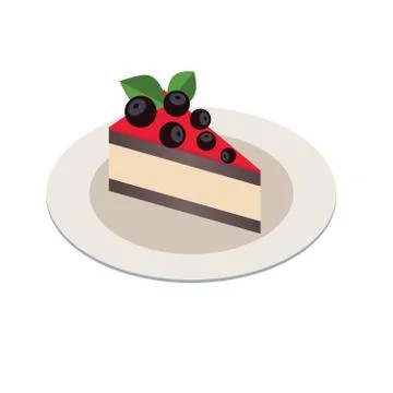 Piece of cake in isometric 3d style on white plate. Baking symbol Stock Illustration