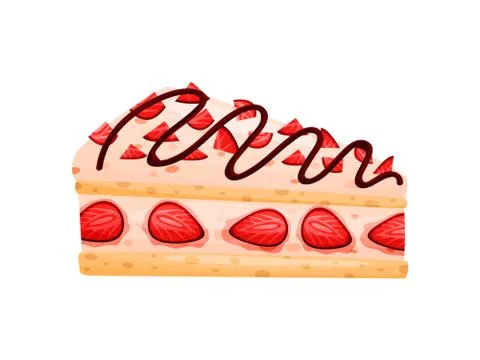 Piece of cake with pink cream. Vector illustration on white background. Ilustración de archivo