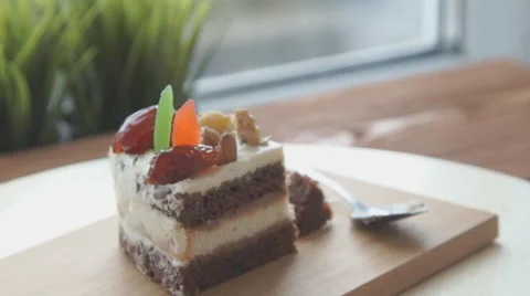 Piece of cake on the plate Stock Footage 68973457