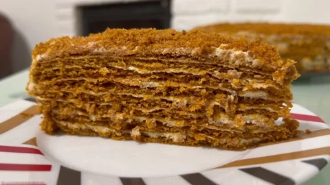 Piece of cake on a plate. Stock Footage 219573274