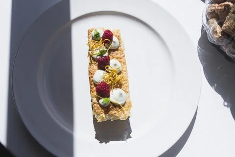 A piece of cake on a plate Stock Photos
