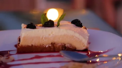 A piece of cake served in the restaurant. Stock Footage 199632398