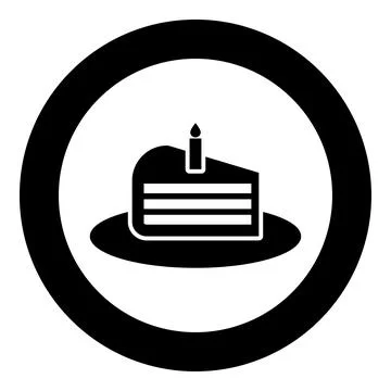 Piece of cake slice with candle icon in circle round black color vector ill.. Illustrazione stock