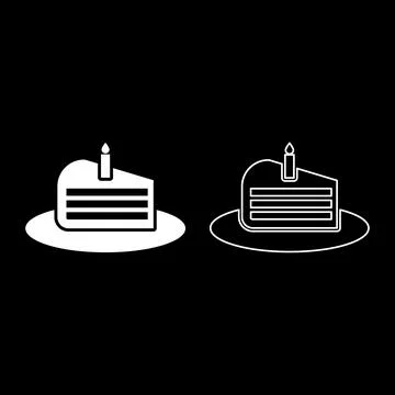 Piece of cake slice with candle set icon white color vector illustration im.. Illustrazione stock