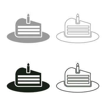 Piece of cake slice with candle set icon grey black color vector illustrati.. Illustrazione stock