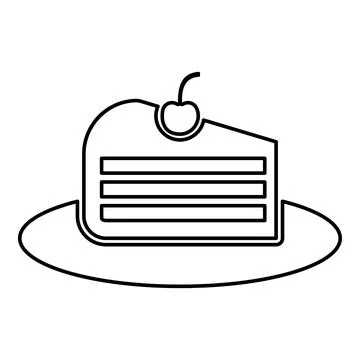 Piece of cake slice with cherry contour outline line icon black color vecto.. Stock Illustration