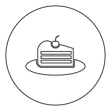 Piece of cake slice with cherry icon in circle round black color vector ill.. 스톡 일러스트