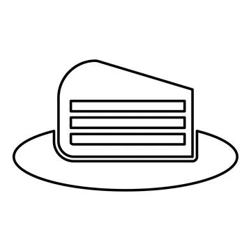 Piece of cake slice on dish contour outline line icon black color vector il.. Illustrazione stock