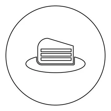Piece of cake slice on dish icon in circle round black color vector illustr.. Illustrazione stock