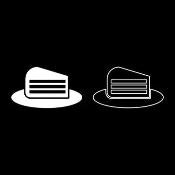 Piece of cake slice on dish set icon white color vector illustration image .. Illustrazione stock