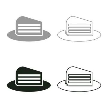 Piece of cake slice on dish set icon grey black color vector illustration i.. Illustrazione stock