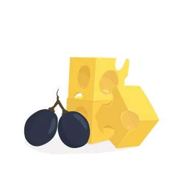 Piece of cheese and grape Stock Illustration