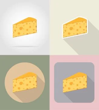 Piece of cheese food and objects flat icons vector illustration Stock Illustration