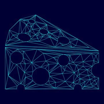 Piece cheese in low poly triangulation triangulated polygonal electric cyan.. Stock Illustration