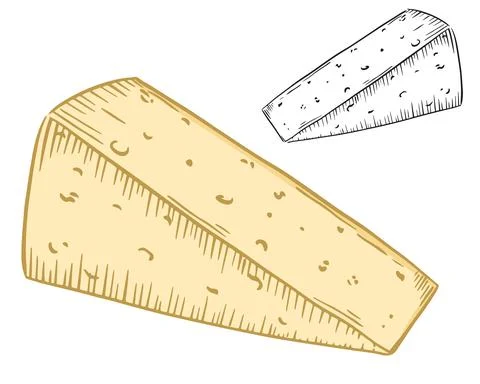 Piece of cheese triangular shape, vector. Part of a hard cheese head. Illustrazione stock
