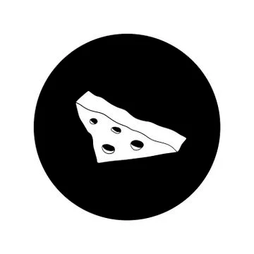 A piece of cheese. Vector illustration in the form of a round black and white Illustrazione stock