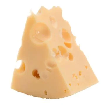 A piece of cheese on a white background. Stock Photos