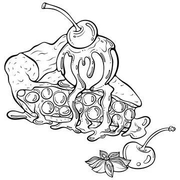 Piece of cherry pie line art Stock Illustration