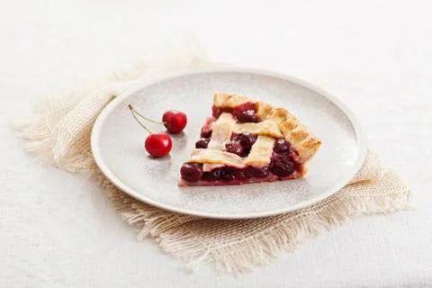 Piece of cherry pie Stock Photos