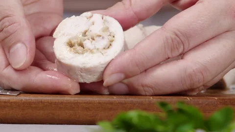 Piece of chicken roll in cut Stock-Footage 165972530