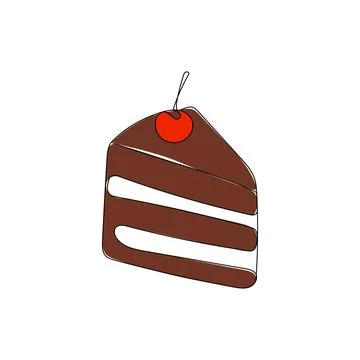 Piece of chocolate cake with cherry. Vector illustration. Stock Illustration