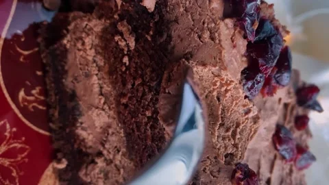 Piece of chocolate cake close-up Stock Footage 167506888