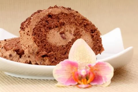 Piece of chocolate cake Stock Photos