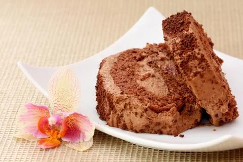 Piece of chocolate cake Stock Photos